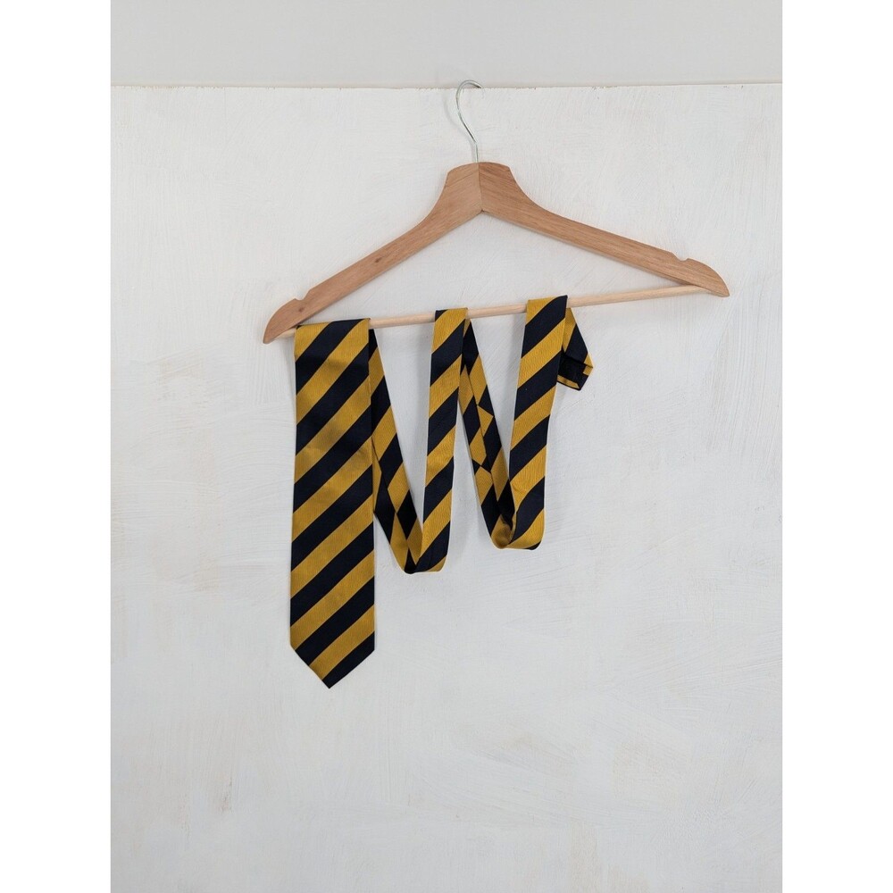 Vintage Silko Black Or Dark Blue Gold Tie 60" Long Silk Necktie Diagonal Stripes